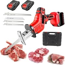 Generic Electric Bone Meat Cutter Saw, Portable Multipurpose Commercial and Home Reciprocating Meat Saw for Ribs Pig's Trotter Lamb Chops, 21V, 450W, Stainless Steel Blade, 2 Batteries