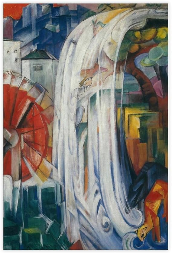 QIENAZIO The Magic Mill, Franz Marc's Expressionist Art Print Canvas Art Wall Decor Posters Home Bar Restaurant Garage Cafe Logo Gifts 16x24inch(40x60cm)