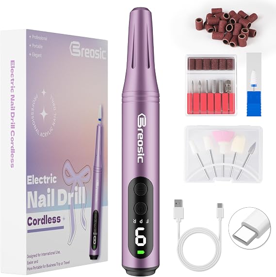 Cordless Electric Nail Drill, 12 in 1 Electric Nail File Kit, Purple
