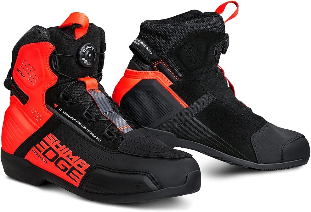 SHIMA EDGE VENTED Motorbike Boots for Men Ventilated Leather Shoes Summer Leather ATOP Motorcycle Short Ankle Protector Urban Bike Casual Classic Riding Motor Boot (Mens, Vent, Red, 48)