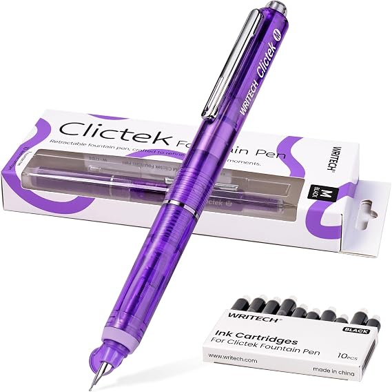 WRITECH Clictek 万年筆 格納式: 中字 黒インク 10 カートリッジ