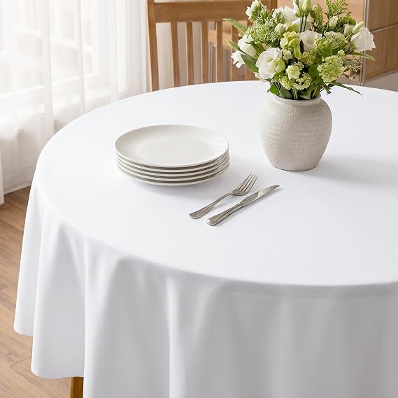 Softalker Round Table Cloth Wipe Clean White 120 cm Small Tablecloth Outdoor Water Resistant Wipable Table Cloths Wrinkle Free Fabric Washable Table Cover for Party Birthday Garden Picnic Wedding