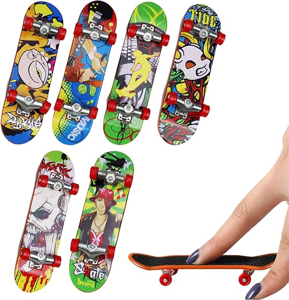 6 Pcs Fingertip Skateboard Toys, Finger MiniSkateboard, Mini Skateboard Toy Deck FingerBoard, Deck Truck FingerBoard Skate Toy Perfect for Kids Party Favours Bag Fillers Children Gift Random