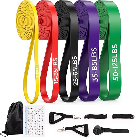 Hoikwo Resistance Bands Set, 5 Levels Exercise Band for Men Women with Door Anchor, Handles, Skin-Friendly Pull Up Bands for Physical Therapy, Bodyweight Strength, Muscle Toning, Yoga&Outdoors