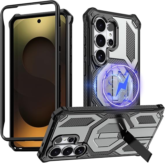 Samsung Galaxy S26 Ultra用ケース フロントフレーム&調節可能なキックスタンド付き 磁気頑丈な耐衝撃バンパーケース 高耐久磁気保護カバー2026、グレー