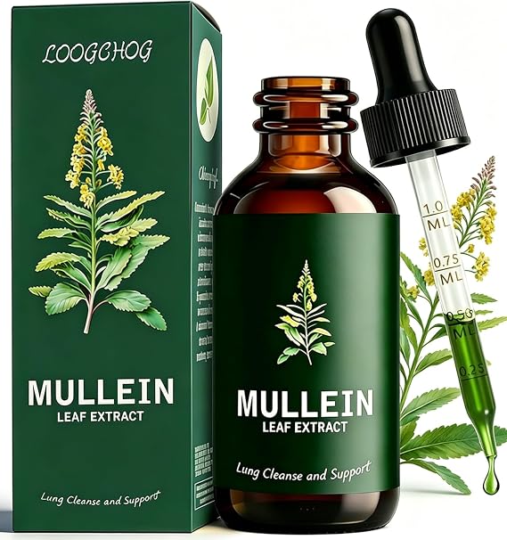 Mullein Leaf Extract Liquid Drops 60ml with Chlorophyll, Super Concentrated Alcohol-Free Tincture for Lung Cleanse & Respiratory Health, Fast Absorption Herbal Supplement