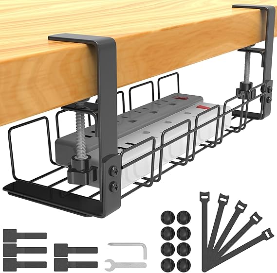 Desk Cable Organizer Tray, Cable Management Tray Under Table, Accessories for Storing and Hiding Cables, Support Strip for Computer, Office