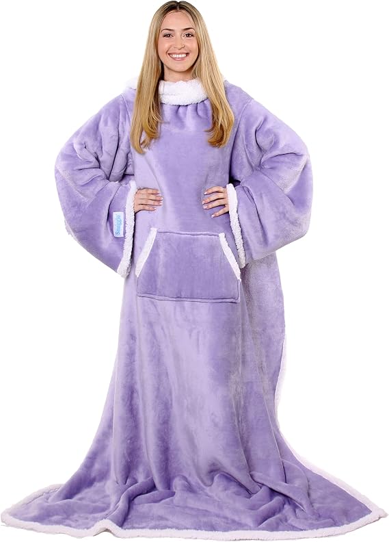 Snuggie Sherpa - 袖付きのウェアラブルブランケット 暖かくて快適 スーパーソフトシェルパ 機能的なブランケット 袖&ポケット付き 大人・女性・男性・ライラック