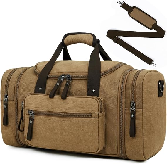 40L Canvas Holdall for Men, Expandable Travel Duffle Bag, Vintage Weekend Bag Hand Luggage for Overnight Hospital Holiday, Khaki