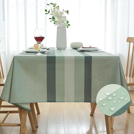 Tablecloth Modern Stripes 100 x 140 Stain Resistant Tablecloths Linen Green Elegant Rectangular Table Waterproof Protector Dining Table Tablecloths for Home Dining Kitchen Decorative