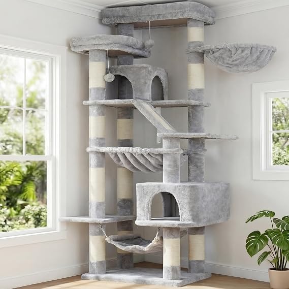Heybly Scratching Post for Cats, Tower of 180 cm, Light Grey HCT034W