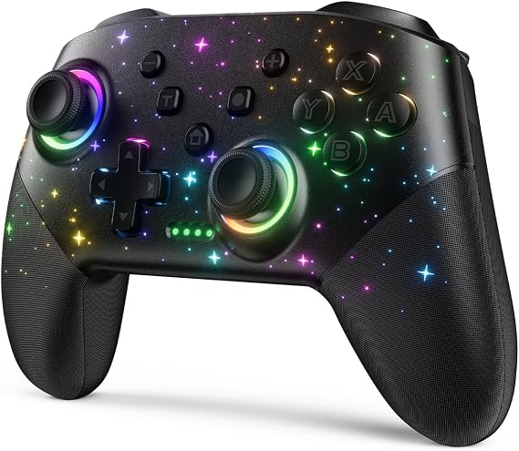 VOYEE Wireless Controller Compatible with Switch/Lite/OLED/PC Windows Programmable Pro Controller with RGB LED Star Light One Key Combination Wake Up Turbo Movement Vibration