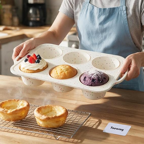 Deep Muffin Tray with Frame for Baking: Large Nonstick Silicone Cupcake Tin