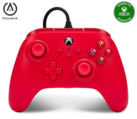 PowerA Kabelgebundener Controller für Xbox Series X|S und Windows 10/11 - Rot Gamepad kabelgebundener Videospiel-Controller Gaming-Controller kompatibel mit Xbox One Offiziell lizensiert