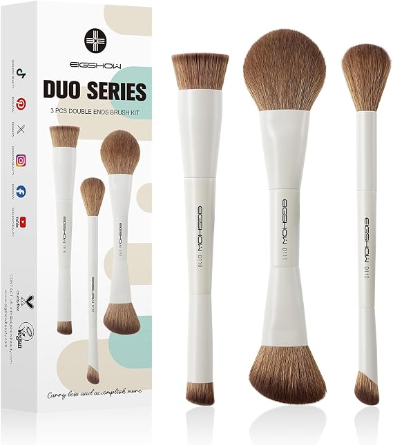 EIGSHOW Makeup Brush Set, 3 Pcs Makeup Brush Set with Two Ends Soft