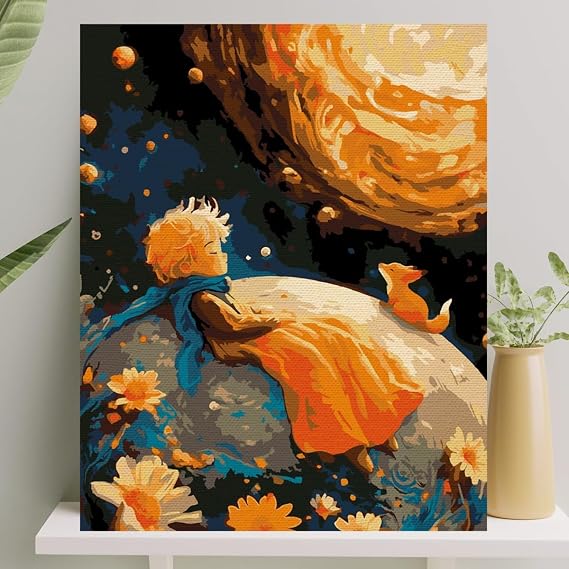 Sayılarla Boyama Tuval Seti Fırça Boya Dahil (Çıtalı) 40x50 CM - Küçük Prens