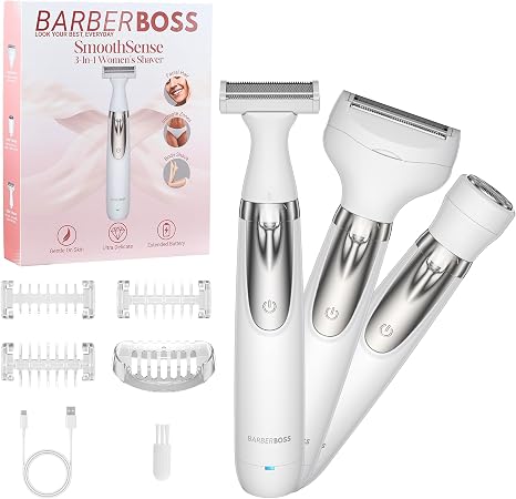 BarberBoss Damen Elektrorasierer tragbarer 3-in-1 Damenrasierer Körper Bikini und Gesichtsrasierer kabelloser Nass- und Trockenrasierer Gesichtshaarentferner QR-8003