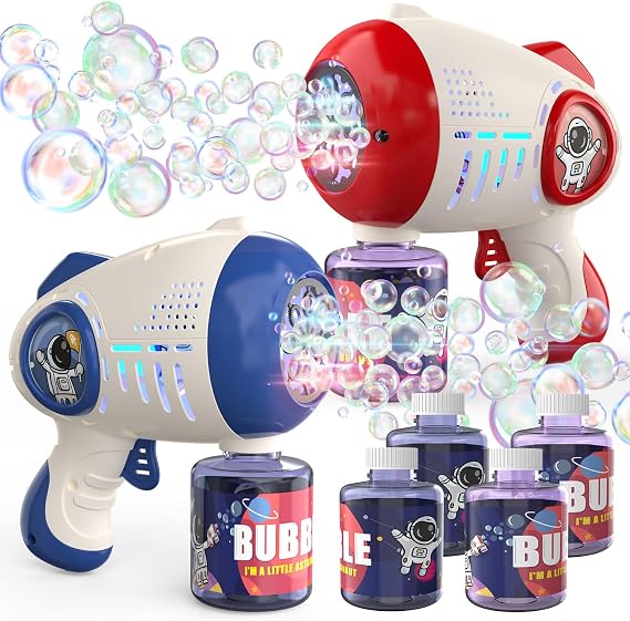 EagleStone Bubble Gun Toy for Kids 2 Pack Light Up Automatic Bubble Machine