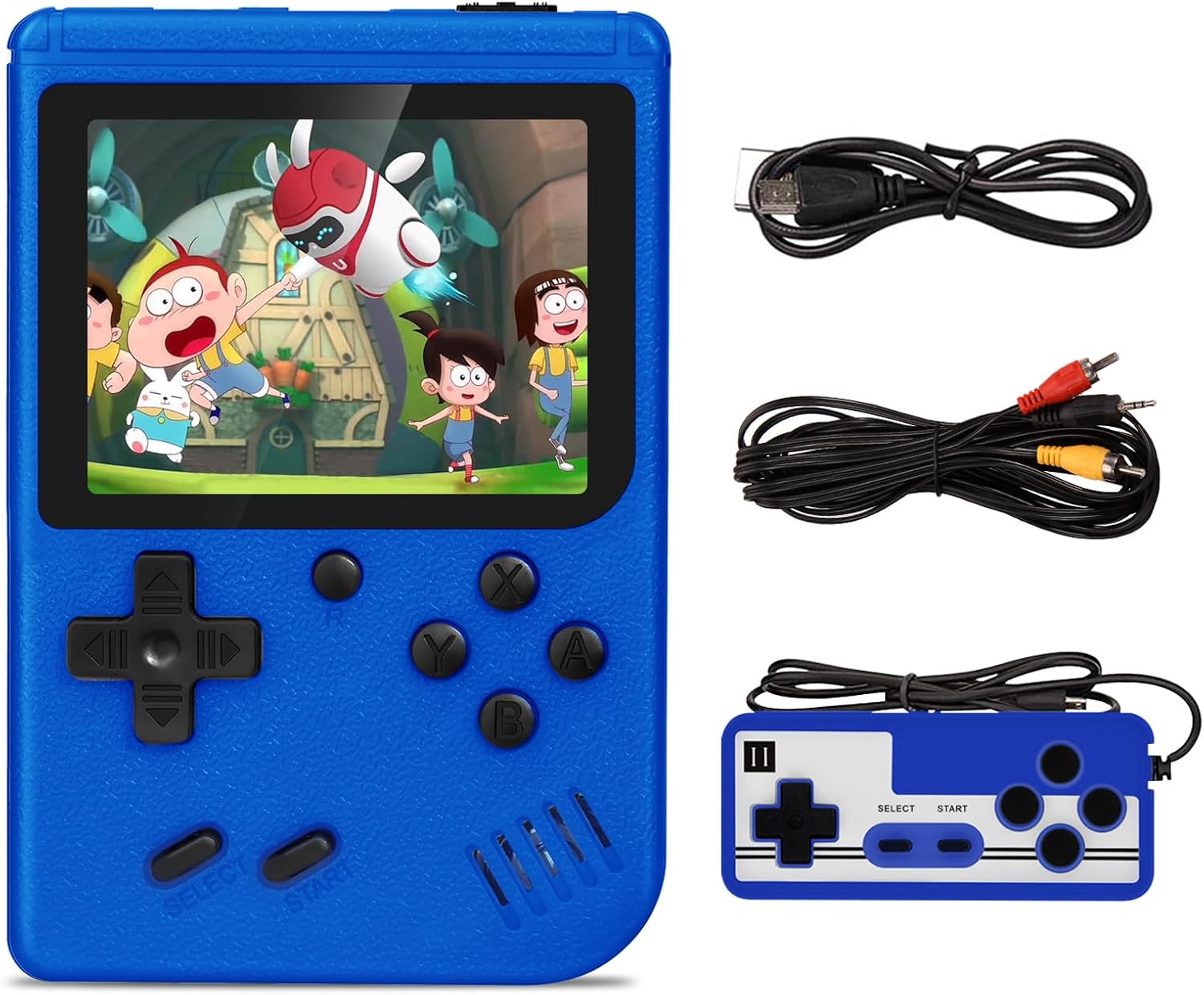 Handheld Game Console Boy with 500 F-C Classic Games, Mini Retro Games Player, Rechargeable Battery 3-Inch Color Screen Portable FC Handheld Games for Lovers Adults Kids Boys Blue