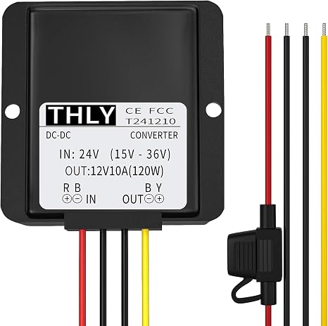 24 V DC To 12 V DC Step-Down Voltage Converter, 10 A 120 W, Black