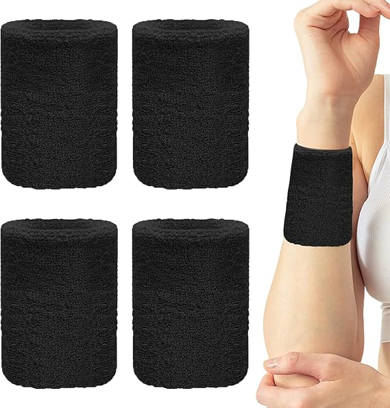 4 Pcs Sweat Bands Wristbands,Sweats Wrist Band Men Sweatband Wristband Black Athletic Elastic Cotton Strip Bracelet Soft Protect Sweat-Absorbing,for Mens Womens Tennis Running Basketball Gymnastics