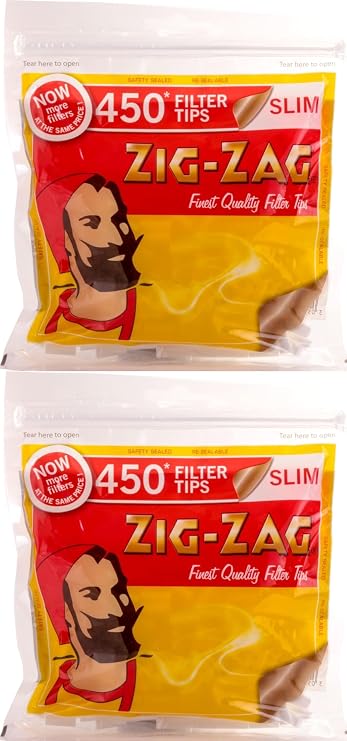 Zig Zag Slim Filter Tips - 450 Quality Filters in a Re-Sealable Bag (2 Packs - 900 Filter Tips) - Expert Craftsmanship, Safety Sealed for Freshness - Enjoy a Smooth Smoking Experience! Swiss+