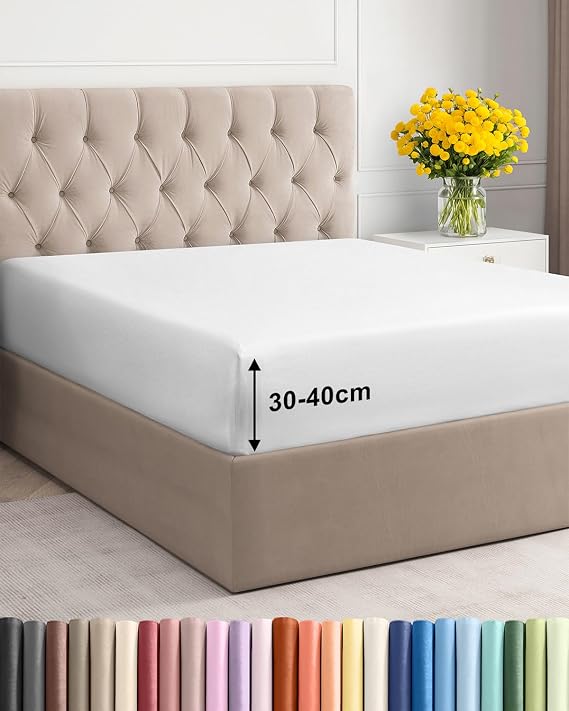 Fitted Sheet Double 135x190 - Microfibre Extra Deep 40cm (16") - White