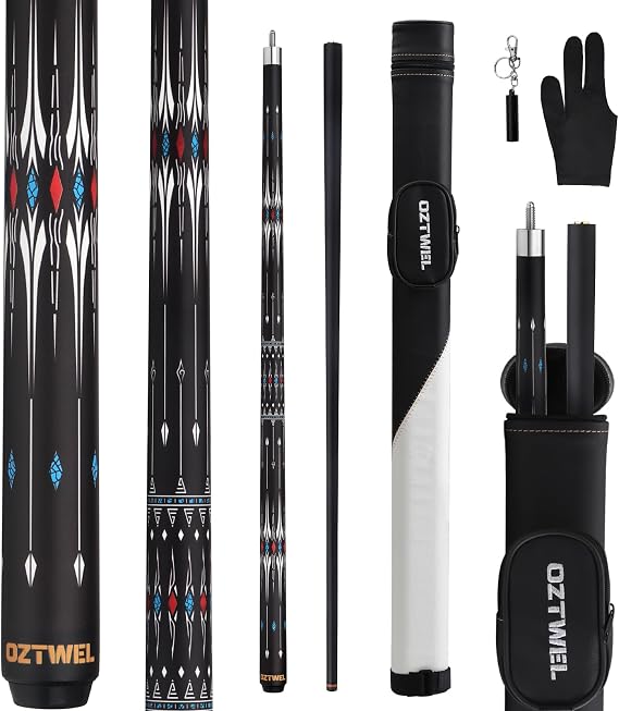 プールキュースティック ケース付き 12.5mm グラスファイバー プールキュースティック プールキューキット 58インチ プロフェッショナル プールキューセット 手袋付き エアレーター付き 19オンス