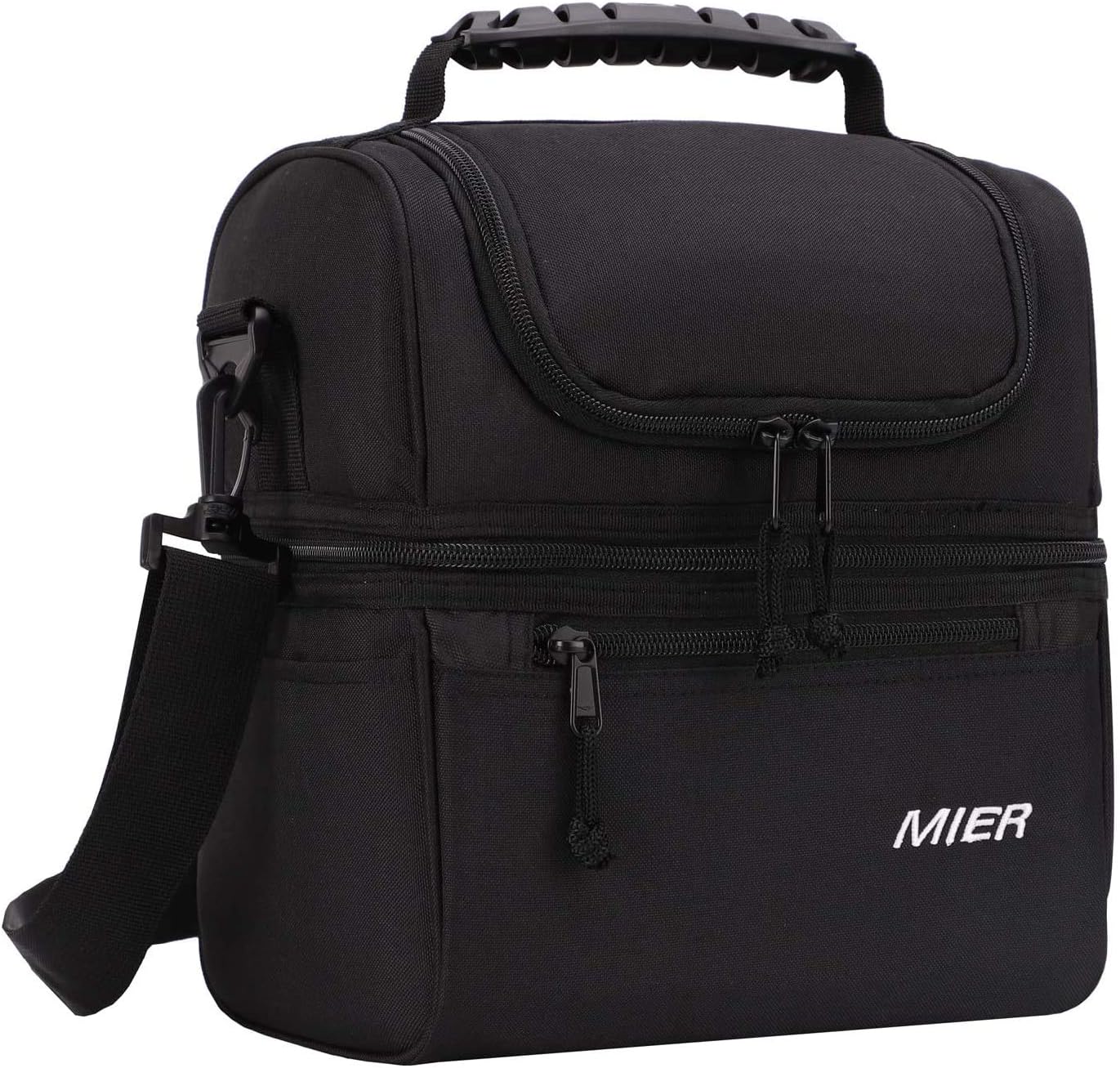 MIER Insulated Lunch Box Medium Cooler Tote Bag Lunch Kit for Men, Women, Kids, 2 Compartment, Leakproof, Black