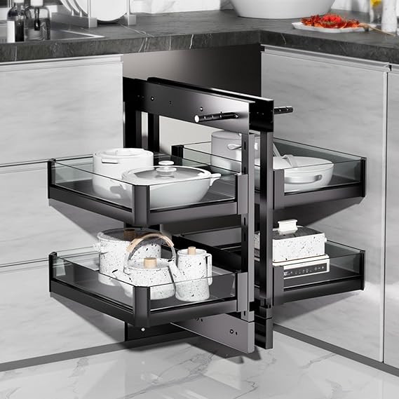 Blind Corner Organiser with 4 Baskets,2 Tier Extendable Kitchen Cabinet Organiser,Pull Out Storage Pot Dish Rack for Home Kitchen 800mm