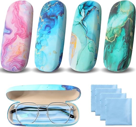 ZOCONE 4 PCS Glasses Case Hard Shell Spectacle Cases with 4 Cleaning Cloth, Portable Eyeglass Case Hard Shell Glasses Case for Women Men