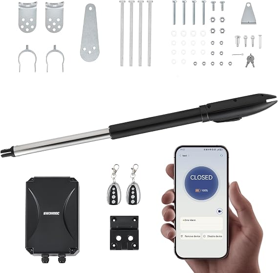 CO-Z Automatic Gate Opener Kit, Single Swing Gate Opener for Doors up to 660lb 5.9ft, Electric Gate Opener with Remote Controls Release Keys, App Compatible Smart Gate Opening System for Driveway Home