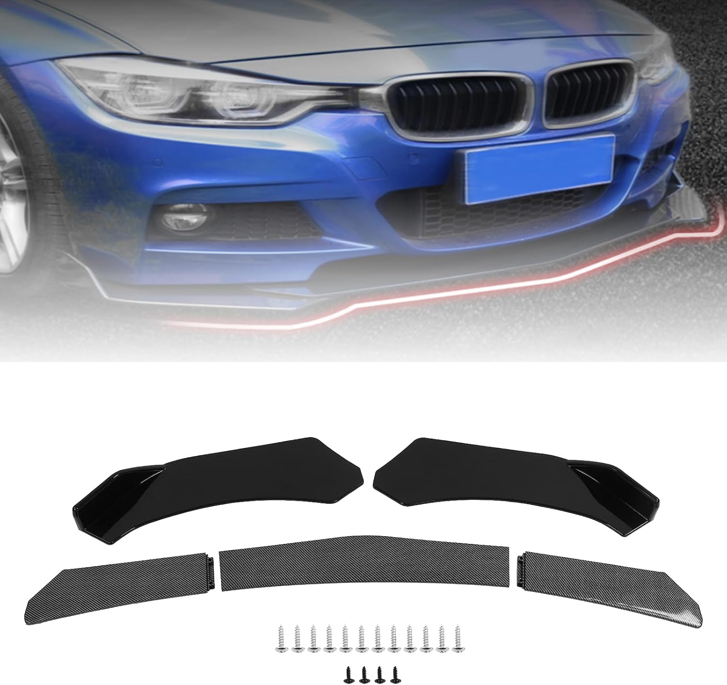 Front Bumper Lip Diffuser, 5Pcs Protection Splitter Body Kit, Car Front Bumper Lip Spoiler for Car, Black