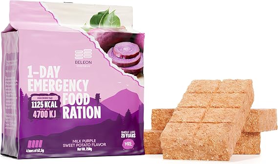 Emergency Food Supply - Milk Purple Sweet Potato High Energy Bar Bisquit 20 Years Shelf Life, Mres Meals Military 2025 - Survival 1-Day Ration Camping Hiking Supplies