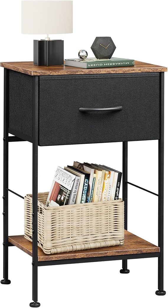 WLIVE 2-Tier Bedside Table,Side Table for Livingroom/Bedroom, Rustic Brown
