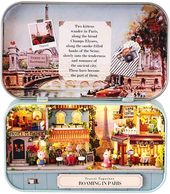DIY Dollhouse Kit, Miniature 3D Theater Retro Box, 3D Wooden Miniature House Miniature Dolls House Kit Theatre Models With LED Light Creative Craft, Valentine's Day And Birthday Gift