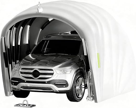 All-Weather Retractable Carport,Stainless Steel Foldable Lockable Car Awning,Waterproof UV Protection, Wind Resistant Aerodynamic Design,for Cars,Motorcycles,Grey (5.9 * 2.7 * 2.45M)