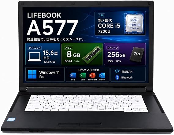 Refurbished Fujitsu LifeBook A577 15.6 Type, 7th Generation CPU, Core i5-7200U@2.5GHz, 8GB Memory, SSD, 256GB, DVD Multi-Drive, Wi-Fi, HDMI, Windows 11 & Office 2019 Laptop Memory: 8GB, SSD: 256GB