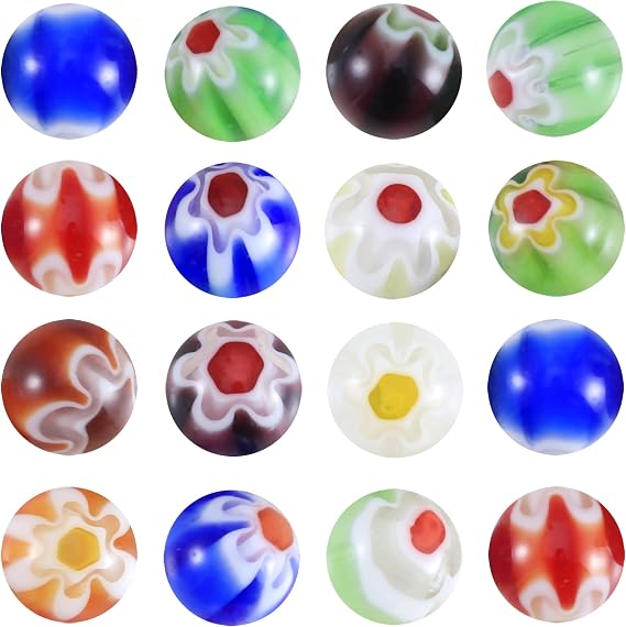 Weebee Millefiori ランプワーク ガラス ルーズ アソート ビーズ フラット フラワー ハート ガラス コイン ラウンド スペーサー ビーズ ジュエリー製作用 100個 ラウンド 6mm