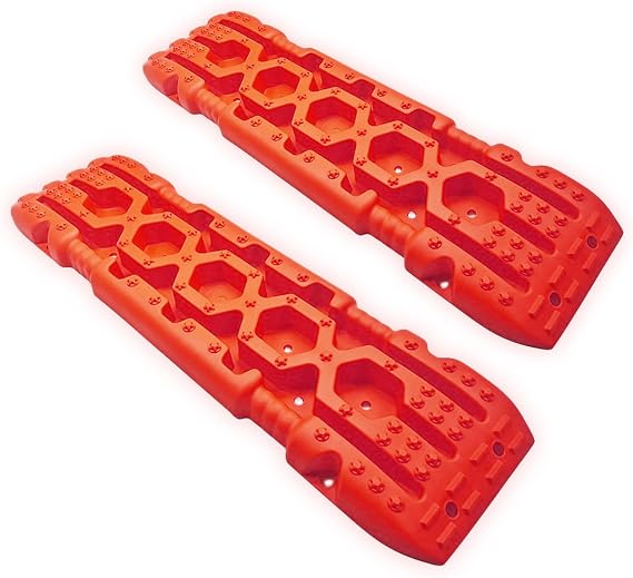 Off-Road Traction Boards, 2 Pcs Recovery Track Traction Mats, Recovery Tracks for Sand Mud Snow Track Tire Ladder, Tire Traction Pads for RV Truck SUV Red