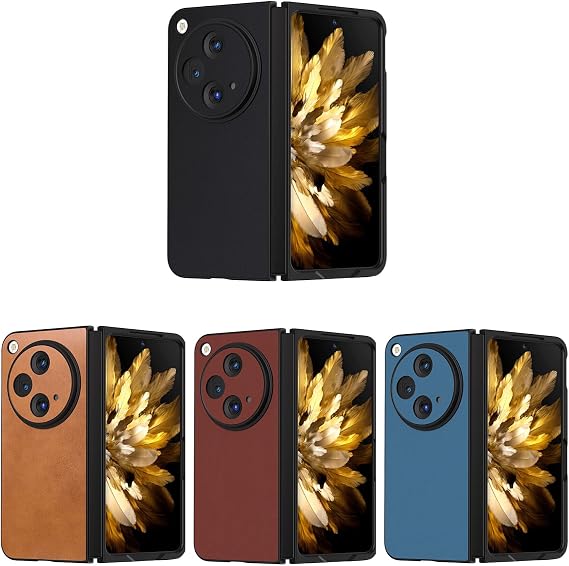 Microcase OnePlus Open/Oppo Find N3 için Deri Desenli Plastik Koruma Kılıf - AL3156 (Kahverengi)