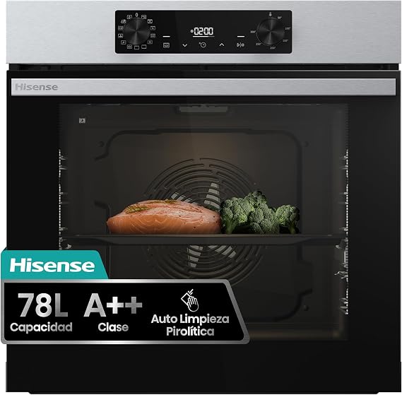 Hisense BI64216EPX - Pyrolytic Multifunction Oven, Class A++, 78L, Depth 57 cm, Telescopic Guide, Quick Heating, Open And Soft Door Close, Air Fry, Pizza Mode, Frozen Mode, Stainless Steel [Energy Class A++]