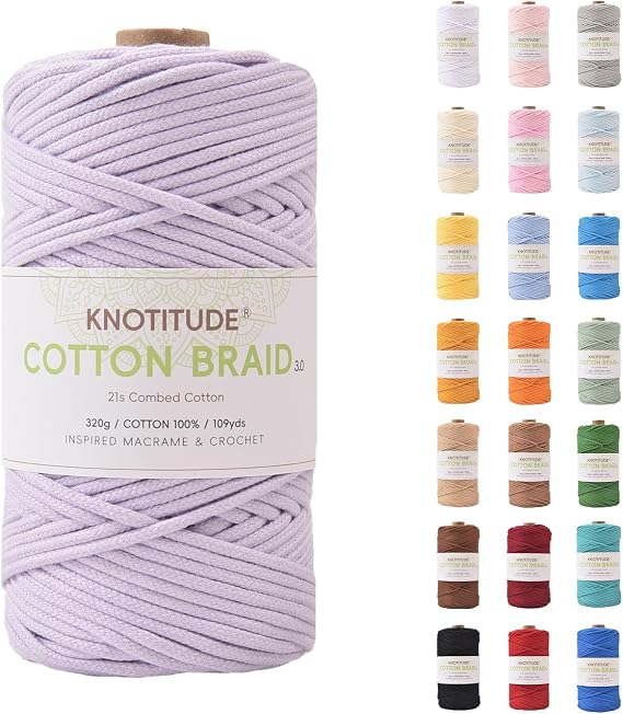 31-CT-BR-HQ 3mmx 109 Yards 100M Soft Pure Cotton Braid DIY Craft Macrame Cord Yarn / 01-L. Lavender