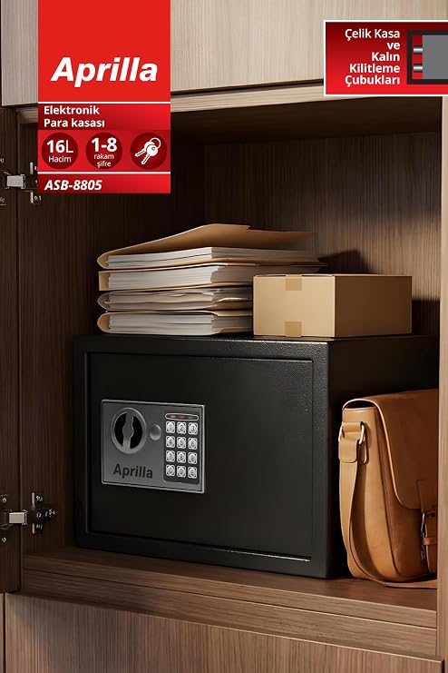 Aprilla Asb-8805 Elektronik Para Kasası | Şifreli & Anahtarlı & 16 L Kapasite