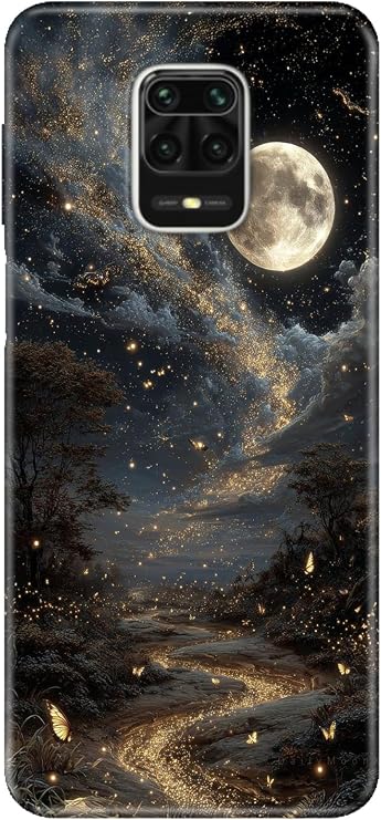 Xiaomi Redmi Note 9 Pro Max ile Uyumlu Kılıf, Yaldızlı Yıldızlar Temalı Desenli, Darbe Emici Silikon