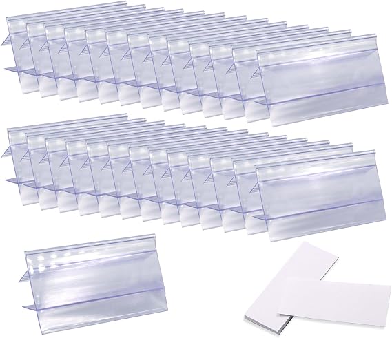 60 Pcs Wire Shelf Label Holder, Plastic Price Tag Holder with Paper Inserts