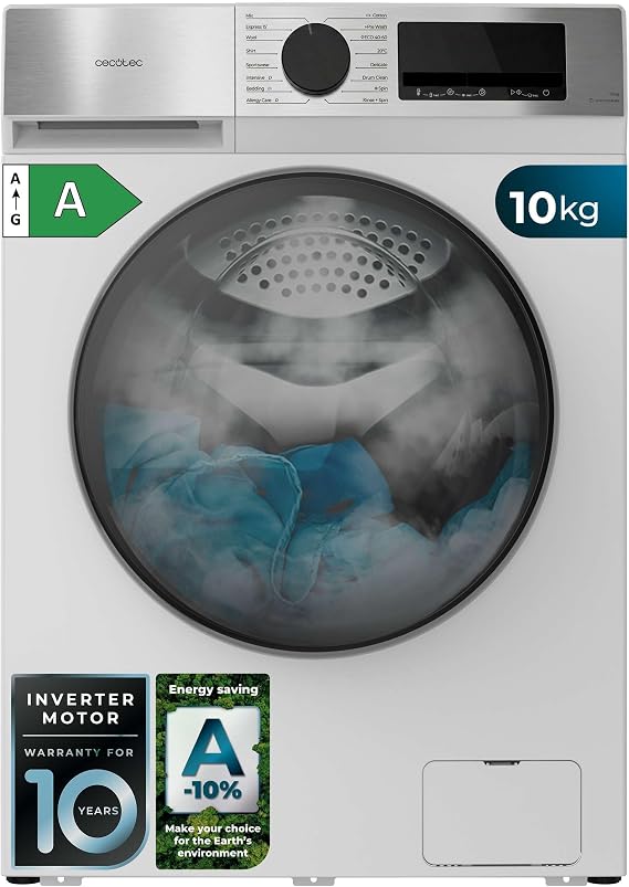 Cecotec Washing Machine Front Load 22 lbs Bolero DressCode 10450 Inverter [Energy Class A]