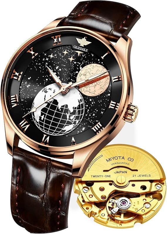 OUPINKE Watches for Men Luxury Automatic Mechanical Tungsten Steel Casual Luminous Wristwatch Waterproof Sapphire Calendar Watches