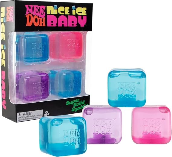 Schylling NeeDoh Nice Ice Baby 4 Pack - Sensory Clamp Toy - 1.5 in Diameter - Colours May Vary
