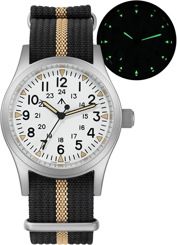 Militado ML05 ML05B 38mm Vintage Field Watches for Men, VH31 Sweep Hands/515/Miyota Super 2035 Quartz Movement Watch, Domed Sapphire Crystal AR Coating, C3 Super Luminous, 100M Waterproof